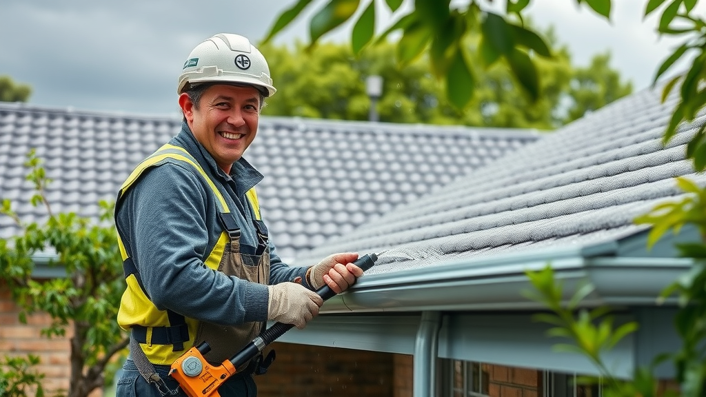 Professional gutter cleaner at Mandurah home after storm preventing water damage