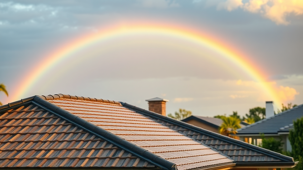 Pristine restored roof on Perth home, spotless tiles, blue sky, roof restoration Perth