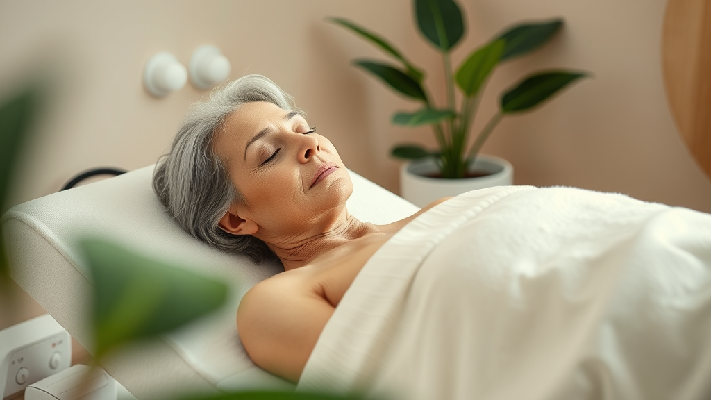 Colonic Irrigation Mandurah treatment in serene wellness clinic, relaxing woman.