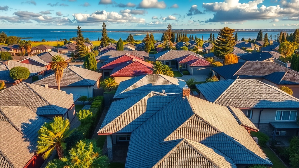 Mandurah neighborhood with professionally cleaned gutters and coastal background